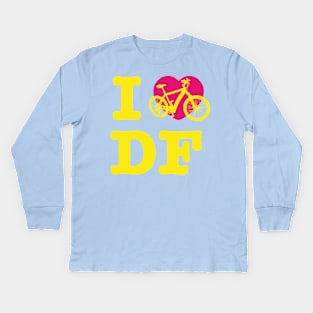 I Love Cycling DF Yellow Pink / Yo Amo andar en Bicicleta en el DF / Chilango Pride / Orgullo Chilango Graphic Kids Long Sleeve T-Shirt